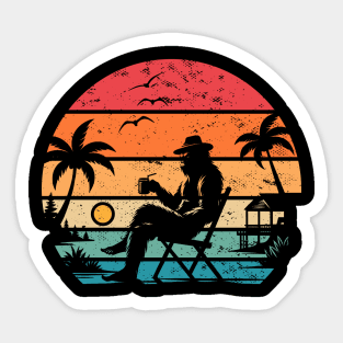 Bigfoot Sasquatch On The Beach Retro Sunset Tropical Beach Sticker